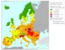 Stężenia pyłu zawieszonego PM-10 w 2005 roku w Europie
